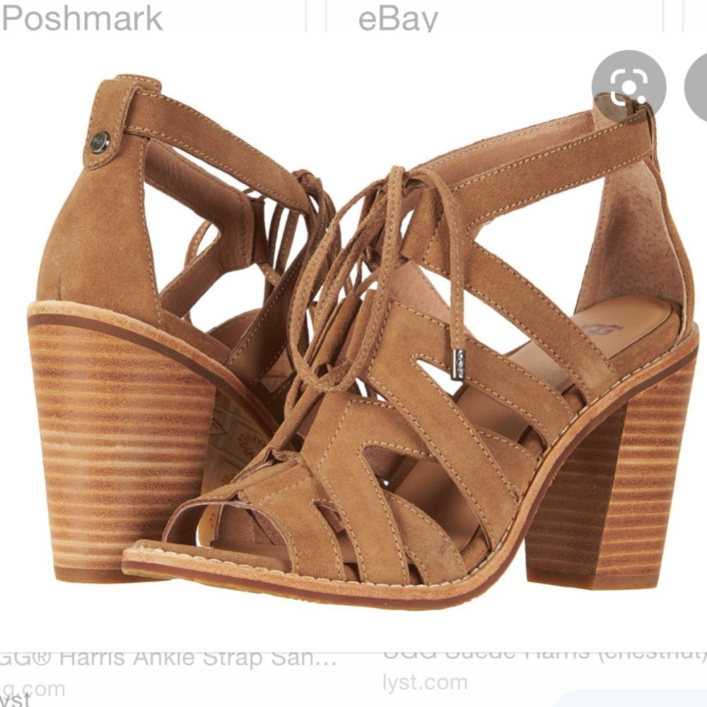 Authentic UGG Harris Strappy Suede Chestnut Heel, Size 7